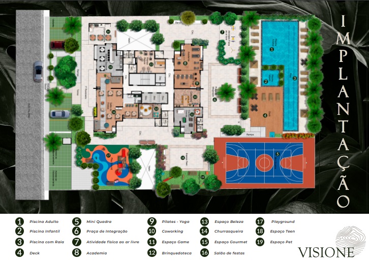 Implantação do Condomínio Visione Internacional Vila Augusta com todos os seus itens de lazer