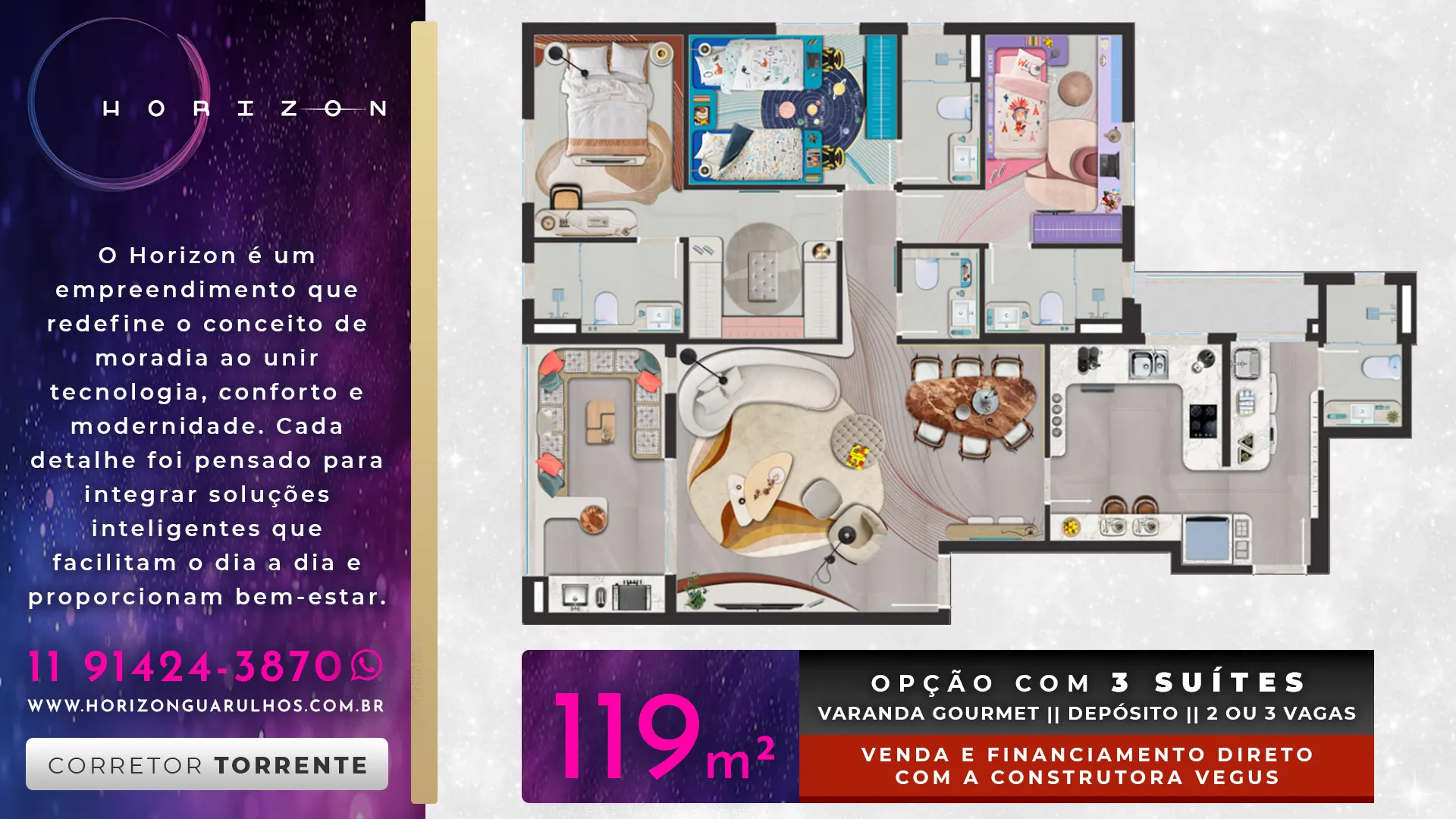 Lançamento VEGUS Residencial Horizon || Compre seu novo apartamento de 95 m², 117m² ou 145m² na planta